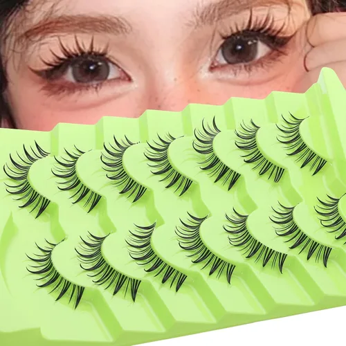Miniatura 9 de 7 pares de pestañas postizas manga de aspecto natural, pestañas postizas esponjosas y puntiagudas de anime, estilo coreano, japonés y asiático
