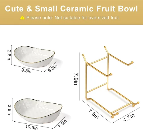 Miniatura 2 de Frutero para encimera de cocina, cesta de frutas de cerámica de dos niveles, soporte para frutas y verduras frescas, bandejas modernas para servir