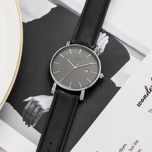 Miniatura 4 de BUREI - Reloj de pulsera analógico para hombre con fecha y correa de piel