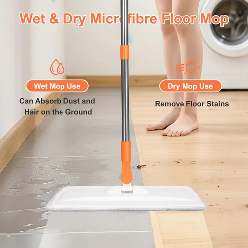 Miniatura 3 de wlich Microfiber Mop for Cleaning Floors,55 Inch Extendable Flat Mop with 2 Reusable Washable Pads, Wet Dry and Dust Mops for Bathroom Kitchen