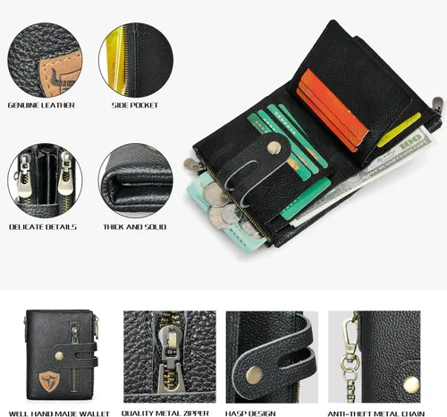 Miniatura 4 de Handadsume Genuino caballo loco cuero viaje regalo moneda bolsillo tarjeta caso largo organizador cadena Rfid monedero con broche para hombres