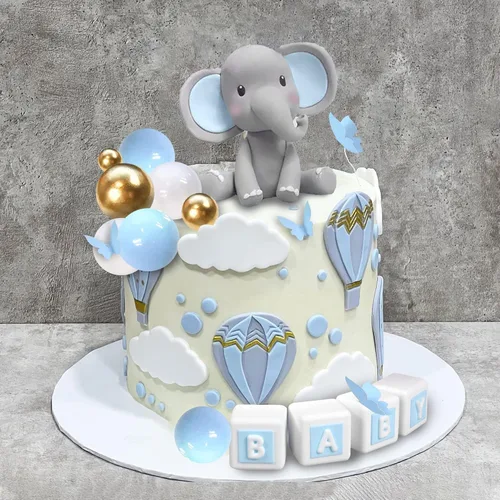 Miniatura 5 de Decoración de pastel de elefante, decoración de pastel de elefante, letra azul, bola de perla blanca para temática de elefante, suministros