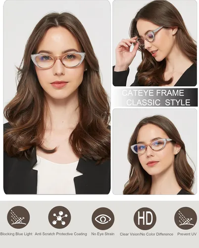 Miniatura 6 de EYEURL Gafas de lectura de ojo de gato para mujer, bloqueo de luz azul, paquete de 4 lectores de moda para mujer, anteojos antirreflejos