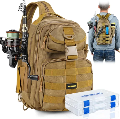 Miniatura 14 de PLUSINNO Mochila de pesca con combinaciones de caña de pescar y carrete, cajas de aparejos, mochila de aparejos impermeable para equipo de pesca