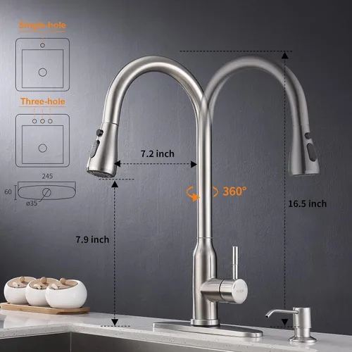 Miniatura 6 de Keer - Grifo de cocina táctil, grifo inteligente para fregadero de cocina con rociador extraíble, grifo de fregadero de barra de cocina activado