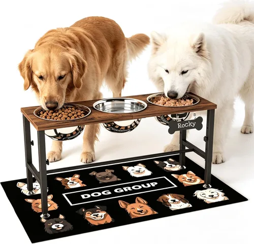 Miniatura 18 de ADENGL Tazones elevados para perros con alimentador lento, 5 alturas ajustables, antideslizante, marco de metal duradero, tapete a prueba de Negro