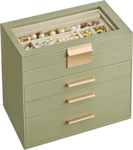 Miniatura 6 de SONGMICS Joyero con tapa de cristal, organizador de joyas de 4 capas, 3 cajones, para gafas de sol, joyería grande, almacenamiento de joyas