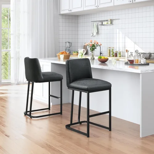 Miniatura 2 de Yaheetech Juego de 2 taburetes de bar, taburetes de cocina de altura de mostrador de 24 pulgadas, sillas de bar tapizadas de cuero modernas