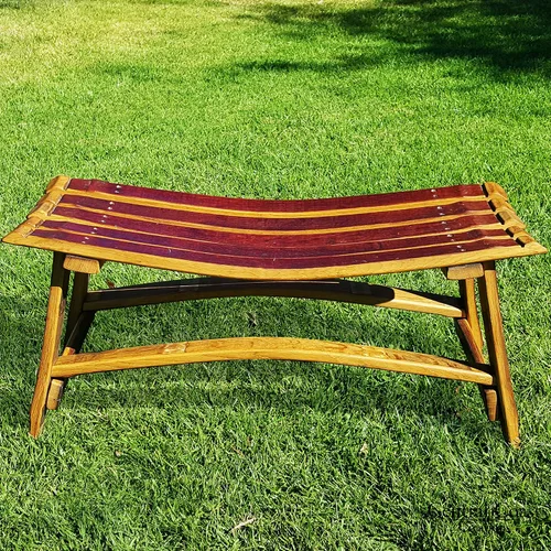 Miniatura 5 de Banco de jardín pequeño con diseño de barril de vino con respaldo - Barril de vino hecho a mano Muebles de barril de vino