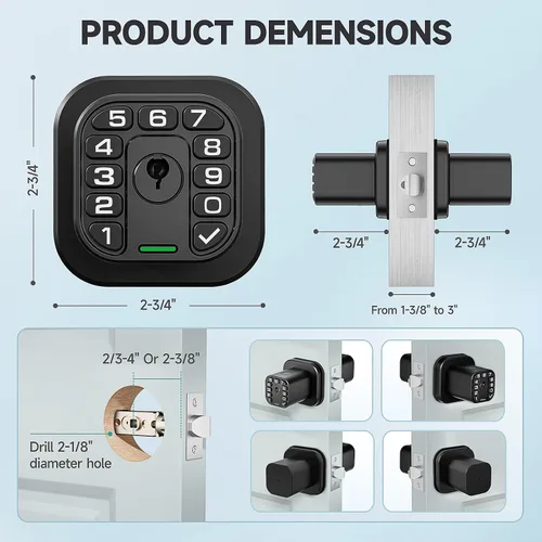 Miniatura 5 de Richelock Pomo de puerta de huellas dactilares, cerradura de puerta biométrica inteligente con teclado, perilla de puerta de código de entrada sin