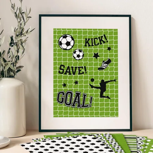 Miniatura 7 de Whaline Papel de 24 hojas de papel con patrón de fútbol, pelota de fútbol, campo de recortes, papel de doble cara para manualidades, papel