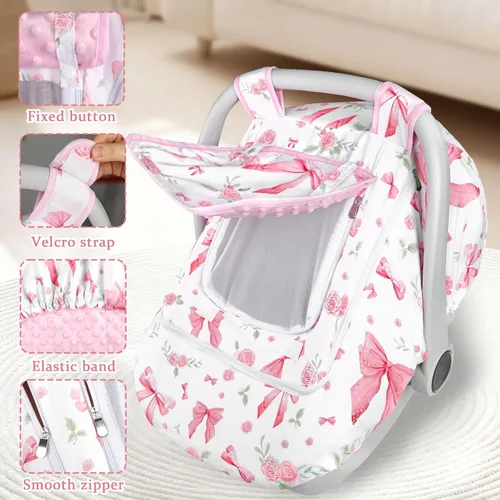 Miniatura 4 de Funda de asiento de automóvil para bebé y niña, con doble cremallera, con malla transpirable, toldo de protección universal y cálida, ajuste cómodo