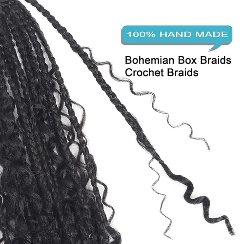 Miniatura 4 de Trenzas de caja Goddess de Crochet con puntas rizadas, pelo de Crochet Bohomian, 8 pulgadas, trenzas de ganchillo sintéticas, 1 paquete, 3X