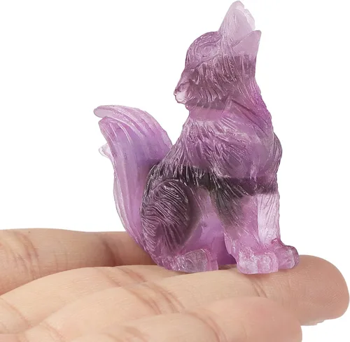 Miniatura 4 de Figura decorativa de lobo de cola grande de amatista de 2.0 pulgadas, piedras curativas, escultura tallada, adornos de lobo de cristal con caja