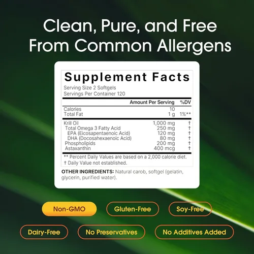 Miniatura 3 de NatureBell Suplemento de aceite de krill antártico de 1000 mg, 240 cápsulas blandas, fuente natural de omega-3, EPA, DHA y astaxantina, sin regusto