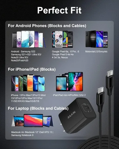 Miniatura 7 de Adaptador de cargador de pared USB C para iPhone 17 16e [60 W/6 pies] USB tipo C a USB-C, carga rápida 3.0 Bloque Plug Cube Brick Box, Android USBC
