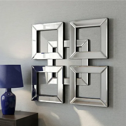 Miniatura 12 de QMDECOR - Espejo cuadrado decorativo para pared con bordes biselados, 12x12 pulgadas, estilo moderno Plata X