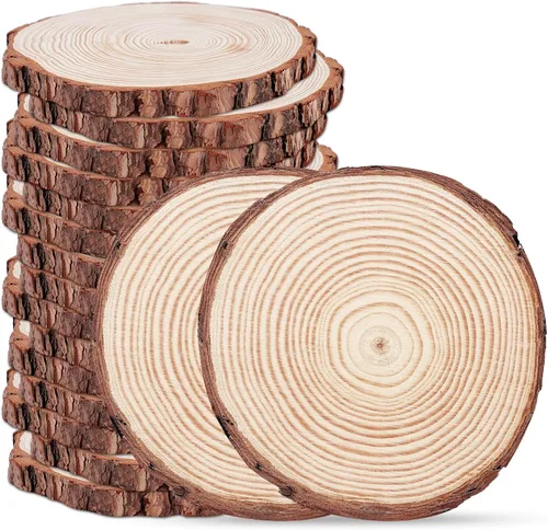 Miniatura 13 de ilauke Rebanadas de madera para manualidades de 3.5 a 4 pulgadas, manualidades de madera sin terminar, 16 piezas de madera natural con corteza