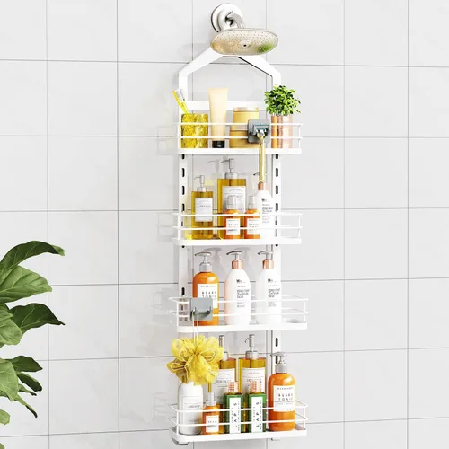 Miniatura 21 de ODesign Organizador de ducha de 2 niveles de altura ajustable, organizador de almacenamiento de estantes de baño, cesta de color negro