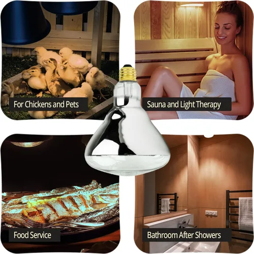 Miniatura 4 de Bombilla de calor de 250 vatios para baño R40, lámpara de calor incandescente para ducha, luz infrarroja transparente de baño 250R40, bombilla