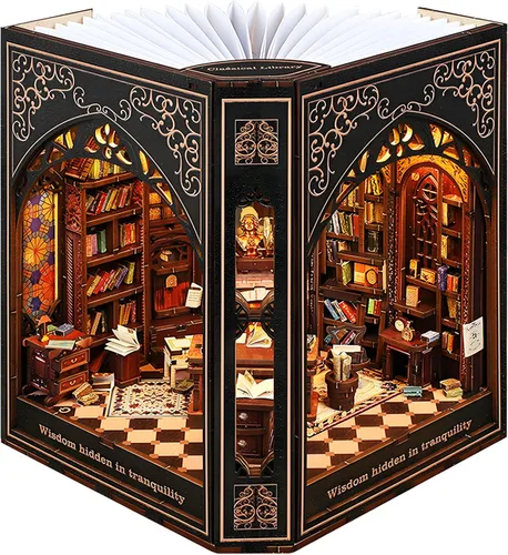 Miniatura 10 de Kit miniatura de la catedral perdida – Kit de casa en miniatura para adultos, adolescentes, casa de muñecas, estantería de libros con luz LED