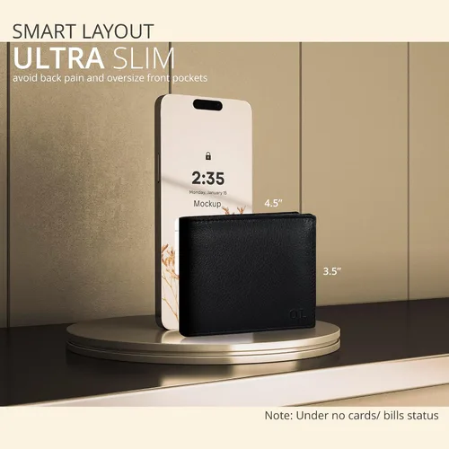Miniatura 41 de Cartera delgada de cuero para hombre, bloqueo RFID, bolsillo frontal minimalista, delgada y elegante con ventana de identificación, regalo