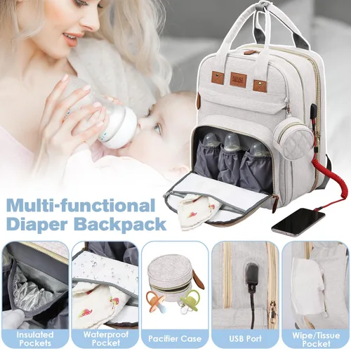 Miniatura 4 de JSTPRO Mochila para pañales, bolsa de pañales grande con cambiador, regalos para nuevas madres, bolsa de pañales unisex ligera e impermeable