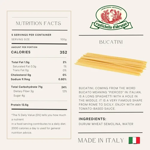 Miniatura 2 de Rustichella d'Abruzzo Bucatini - Pasta italiana clásica con agujero, 2 unidades, 17.64 oz cada una, perfecta para salsa Amatriciana, pasta artesanal