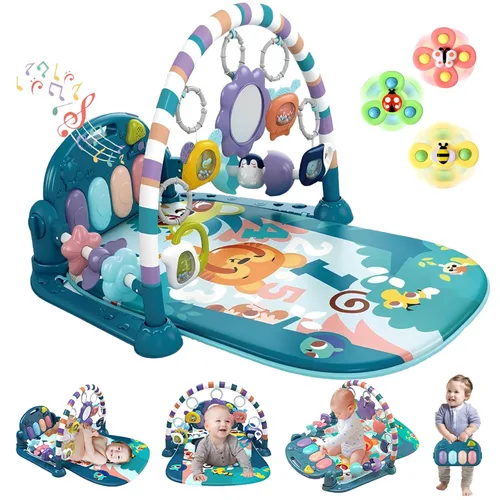 Tapete de juego de gimnasio para bebé, luces de piano y música, juguetes para el tiempo boca abajo, para actividades musicales, visuales, auditivas,
