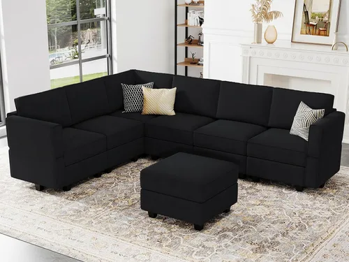 Miniatura 19 de Belffin Sofá modular modular con asiento de almacenamiento, sofá en forma de U de gran tamaño, sofá modular de terciopelo con terciopelo otomano