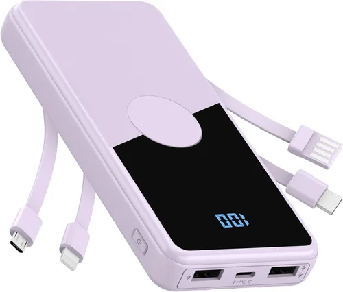 Miniatura 8 de Cargador portátil con cables integrados, batería de alta velocidad de 10000 mAh, paquete de batería de viaje, 5 salidas, 3 entradas, cargador