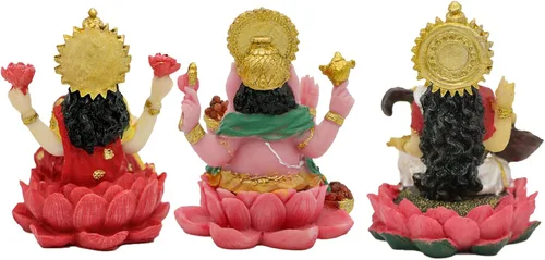 Miniatura 8 de alikiki Estatua hindú de Laxmi Ganesh Saraswati – 2.5 pulgadas de alto India Dios Lakshmi Ganesha figura para decoración de tablero de automóvil