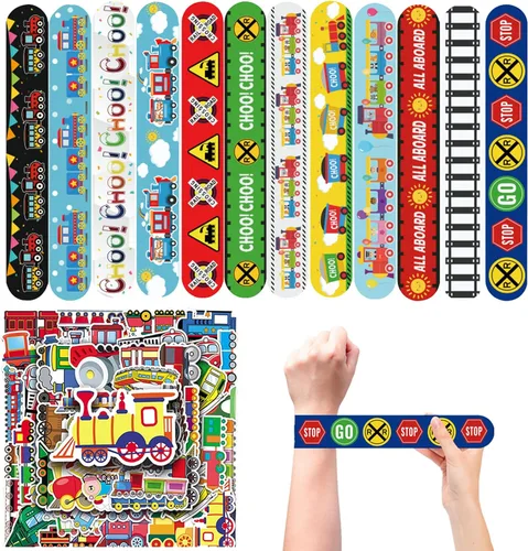 Miniatura 8 de CZWXOXO 74 piezas de artículos para fiesta temática de carreras, 24 piezas de pulseras slap, 50 piezas de calcomanías, decoraciones para fiesta
