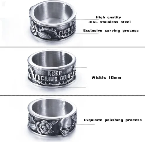 Miniatura 17 de Anillos de calavera gótica vintage para hombres y mujeres, acero inoxidable, ónix negro, anillo de póquer, anillo de esqueleto plateado