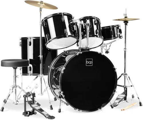 Best Choice Products Juego completo de batería para adultos de 5 piezas con soportes de platillo, taburete, pedal de tambor, palos, piso Tom - negro