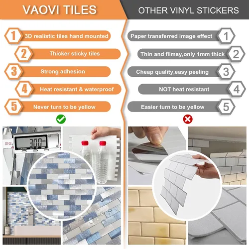 Miniatura 7 de VAOVI Azulejos de cocina para salpicaduras de metal adhesivo de ladrillo adhesivo adhesivo de mosaico de pared de baño impermeable