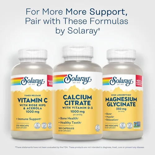 Miniatura 6 de Solaray Citrato de calcio con vitamina D3 1000 mg – Fuerza ósea y apoyo dental saludable – Fórmula de digestión suave – Verificado por laboratorio