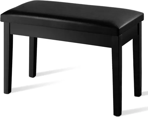 GOFLAME Banco de piano dúo, negro, piel sintética, construcción de madera maciza, almacenamiento de música oculto, capacidad de carga de 360 libras,
