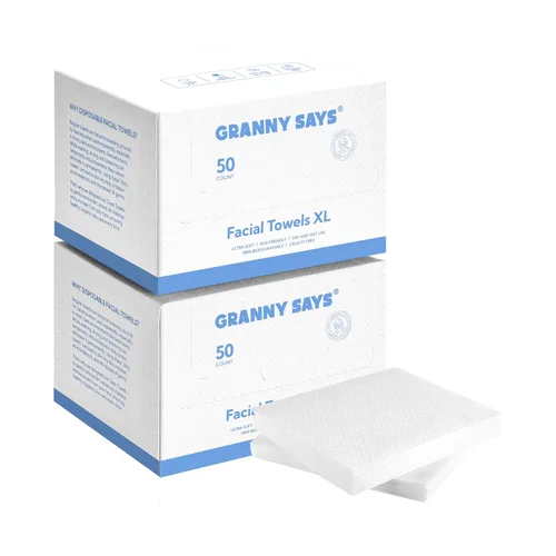 GRANNY SAYS Toalla facial desechable, 100 unidades/2 cajas, toallas faciales a base de biológicas desechables, toallas suaves extra gruesas, toallas