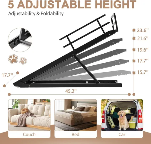 Miniatura 3 de SLSY Rampa para perros para cama, sofá y SUV, rampa plegable ajustable mejorada para mascotas con alfombrilla de goma antideslizante, 45.2 pulgadas