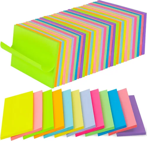 36 blocs de notas adhesivas de 3 x 5 pulgadas, 12 colores autoadhesivos, multicolor, bloc de notas rectangulares brillantes y coloridas para