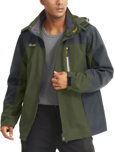 Miniatura 3 de MAGCOMSEN Chaqueta impermeable con capucha para hombre, resistente al viento, cortavientos, 5 bolsillos para senderismo, pesca, correr