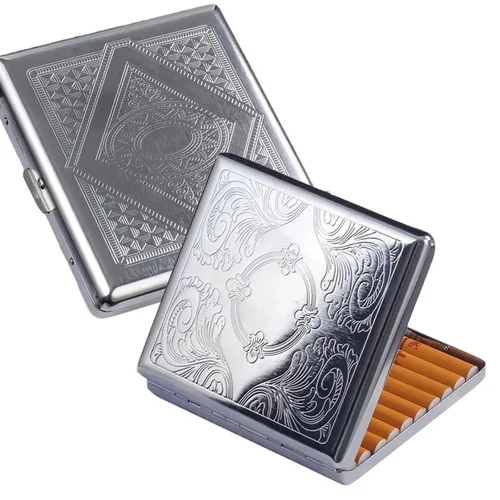 2 fundas de cigarrillos estilo victoriano de metal para tarjetas de crédito regular, retro, bolsillo de seguridad, capacidad para 20 palitos de