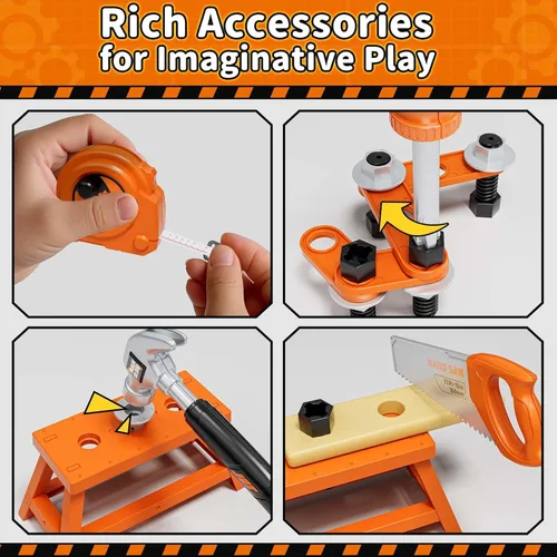 Miniatura 10 de KidBloom Juego de Herramientas para Niños Pequeños, Juego de Herramientas para Niños con Taladro de Juguete, Herramientas para Niños con Caja