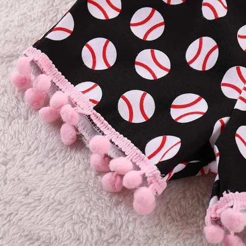Miniatura 6 de Conjunto de ropa de dos piezas con estampado de hermanas de béisbol y camisetas + pantalones cortos con borlas, para bebé