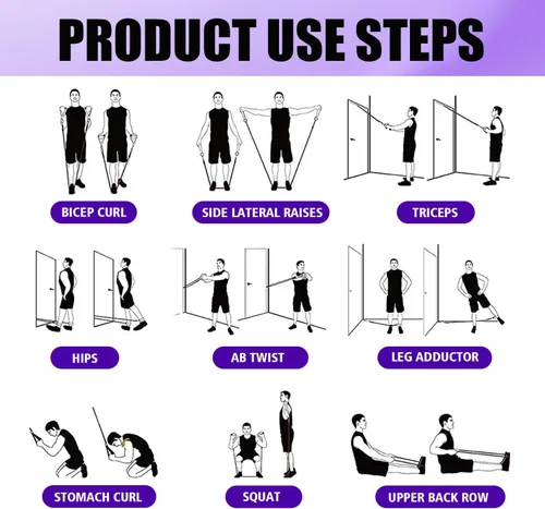 Miniatura 6 de WHATAFIT Juego de bandas de resistencia con asas, bandas de ejercicio para gimnasio en casa, equipo de entrenamiento de fuerza, incluye anclaje