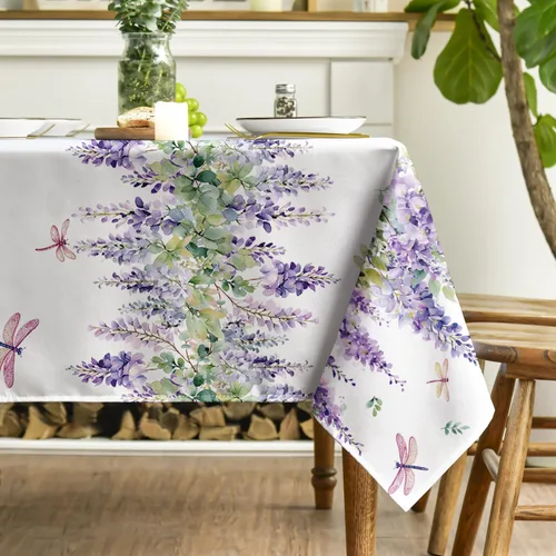 Miniatura 3 de Horaldaily Mantel rectangular de primavera de 52 x 70 pulgadas, hojas de libélula de glicina morada, lavable, para decoración de fiestas, pícnic