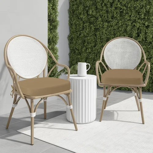 Miniatura 5 de idee-home Juego de 2 cojines para sillas de exterior, 17 x 17 pulgadas de grosor, en forma de D, cojines de asiento impermeables con lazos