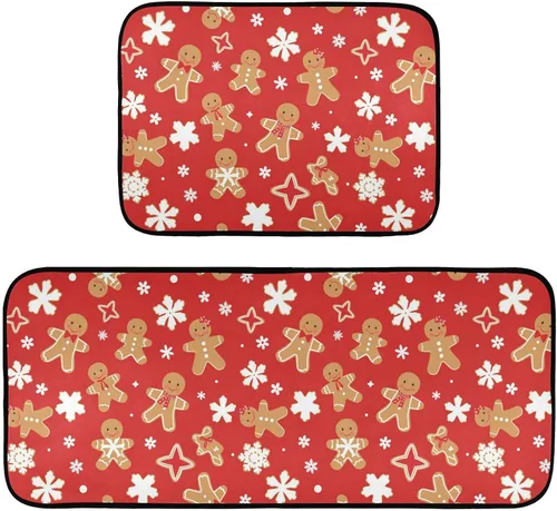 Miniatura 32 de Juego de 2 alfombras y tapetes de cocina retro con diseño de camión rojo con diseño de árbol de corazón, diseño de búfalo rojo, antifatiga