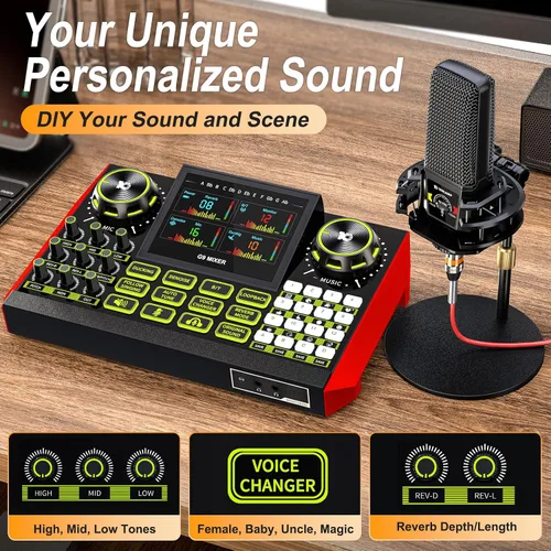 Miniatura 3 de Paquete de equipo de podcast - Estudio de producción todo en uno con mezclador de audio y micrófono de 3.5mm para transmisión en vivo, grabación